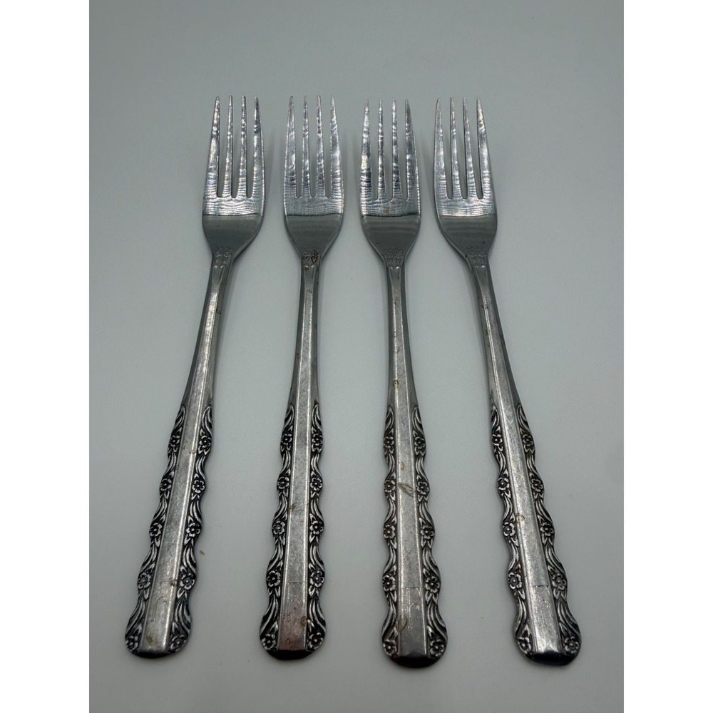 Ekco Eterna Florentine Stainless Steel Forks Set of 4 Floral Vintage Flatware